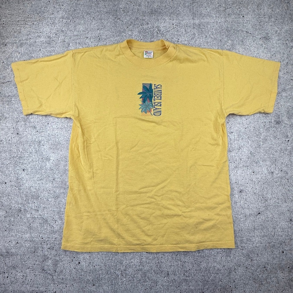 Vintage Y2K‎ Sanibel Island Embroidered Single Stich Yellow T-Shirt Adult XL